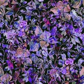 Purple Vivid Leaves Print Pattern