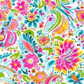 Smaller Funky Floral Paisley Dainty Pink Yellow Blue Flowers