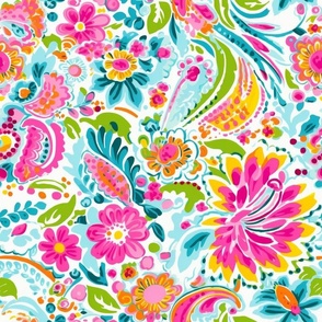 Bigger Funky Floral Paisley Dainty Pink Yellow Blue Flowers