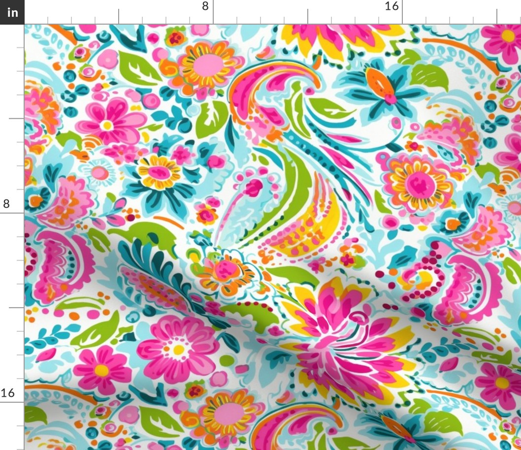 Bigger Funky Floral Paisley Dainty Pink Yellow Blue Flowers