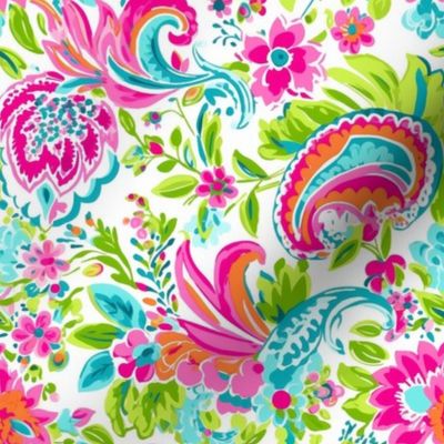 Smaller Funky Floral Paisley Pink Orange Blue Summer Flowers