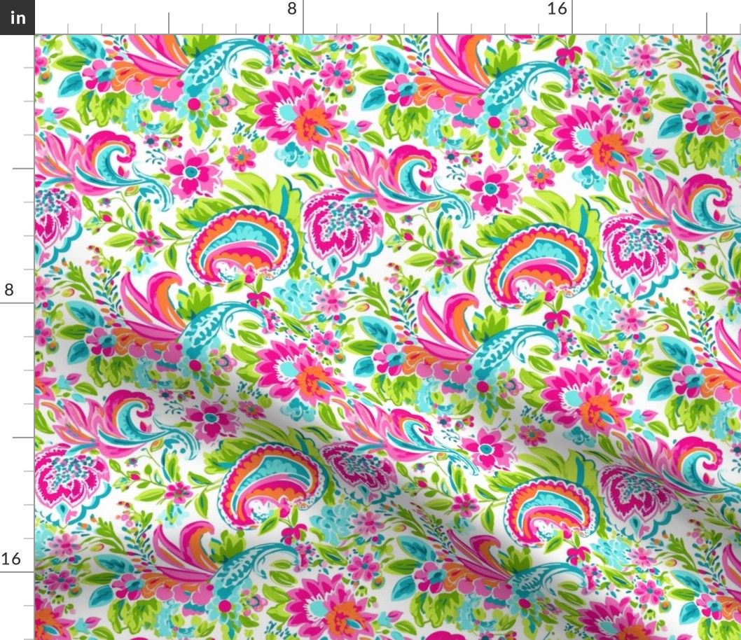 Smaller Funky Floral Paisley Pink Orange Blue Summer Flowers