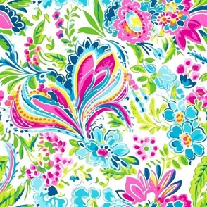 Bigger Funky Floral Paisley in PInk and Blue