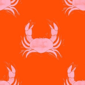L Crabs Red Pink block print style crustaceancore ocean beach 