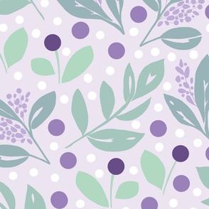 Lavender Purple, Green and White Whimsical Botanical - Medium