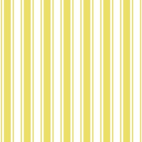 Medium Celandine yellow Ticking stripe - yellow and white - classic upholstery fabric farmhouse shabby chic french country cottage cottagecore beach coastal ticking linen