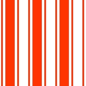 Medium Orange red Ticking stripe - red and white - classic upholstery fabric farmhouse shabby chic french country cottage cottagecore beach coastal ticking linen