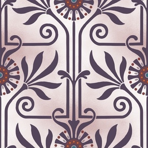 elegant geometric art deco floral plum purple on pink metal | large