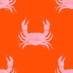 M crabs orangey red pink block print style crustaceancore ocean beach