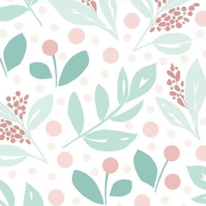 Dusty Pink, Mint Green, Beige and White Whimsical Botanical - Small
