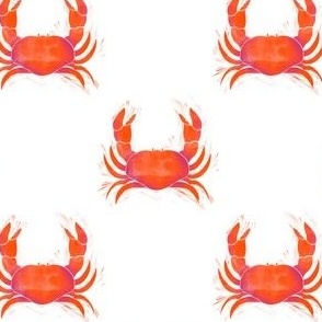 S crabs orangey red and white crustaceancore ocean beach block print style
