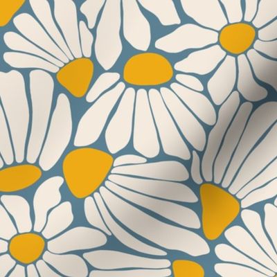 RETRO FLORAL BLOCK PRINT ✦  CREAM BLUE YELLOW