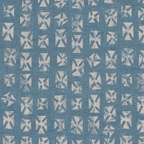 Folk Boho blockprint crosses blue