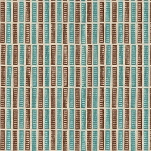 Block print inspired - carved strips in brown and turquoise - small 