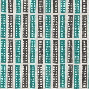 Block print inspired - carved strips in teal and grey - medium