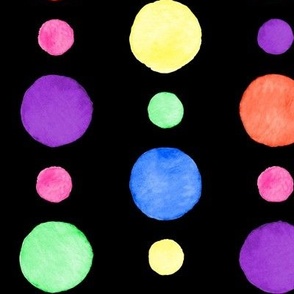 Medium Bright Watercolor Polka Dots On Black