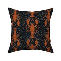 Celestial Lobsters and Stars Orange and Midnight Blue Black Medium