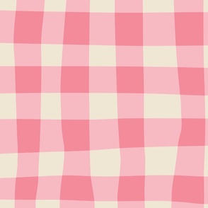 (L) Jam Jar Gingham - Wonky Check - pink and white