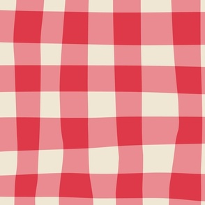 (L) Jam Jar Gingham - Wonky Check - red and white