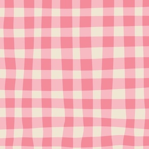 (M) Jam Jar Gingham - Wonky Check - pink and white