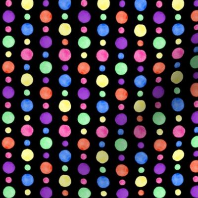Tiny Bright Watercolor Polka Dots On Black