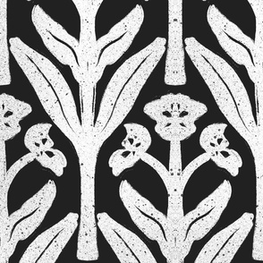 Elegant Art Nouveau Floral | Symmetrical Black & White Vintage textured flower - LARGE

