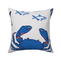 Crabby Crustacean Hand Drawn Sketchy Crabs, Starfish, and Fish - (LARGE) - Royal Blue on Pale Gray