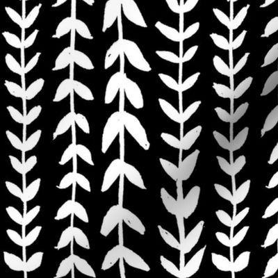 Laurel leaves - white on black - Rotated