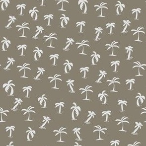 Small Beach house tropical palm trees. Modern coconut tree in sage green background