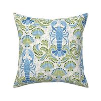 Lobster damask in blue and green - medium scale