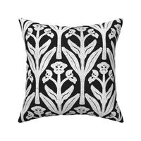 Elegant Art Nouveau Floral | Symmetrical Black & White Vintage textured flower - MEDIUM