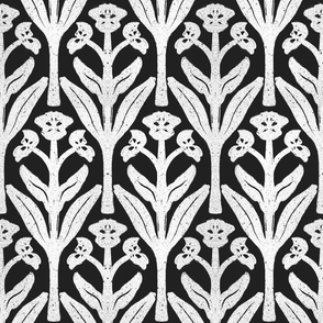 Elegant Art Nouveau Floral | Symmetrical Black & White Vintage textured flower - MEDIUM