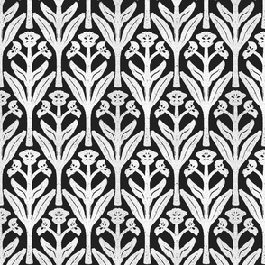 Elegant Art Nouveau Floral | Symmetrical Black & White Vintage textured flower - SMALL
