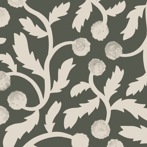 simple trailing floral vine in charcoal black and linen off-white
