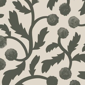 simple trailing floral vine in charcoal black and linen off-white