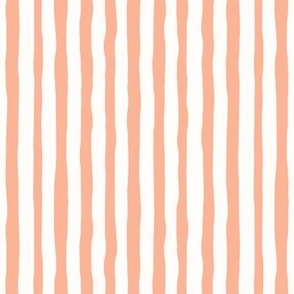 Peach and White Wavy Hand Drawn Stripes 