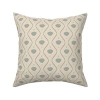 Seashells in the waves (small) in moody earthy sage green on cream - minimalist marine ogee pattern with vintage vibe for classic elegant kids room, coastal chic or grandmillennial interior