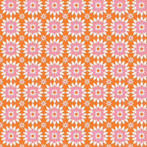 Pink And Orange Mod Blockprint Flowers - Crab Coordinate 