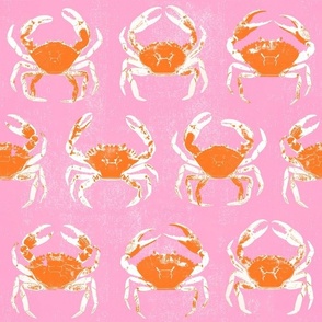 Pink and Orange Crabs - textured retro print
