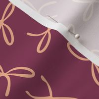 Freehand bows in polka dot style design - salmon orange on dark raspberry pink background