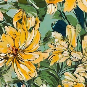 watercolor yellow gold flowers XL