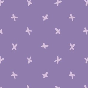 Hand-drawn playful cross in polka dot style - lilac on amethyst violet background