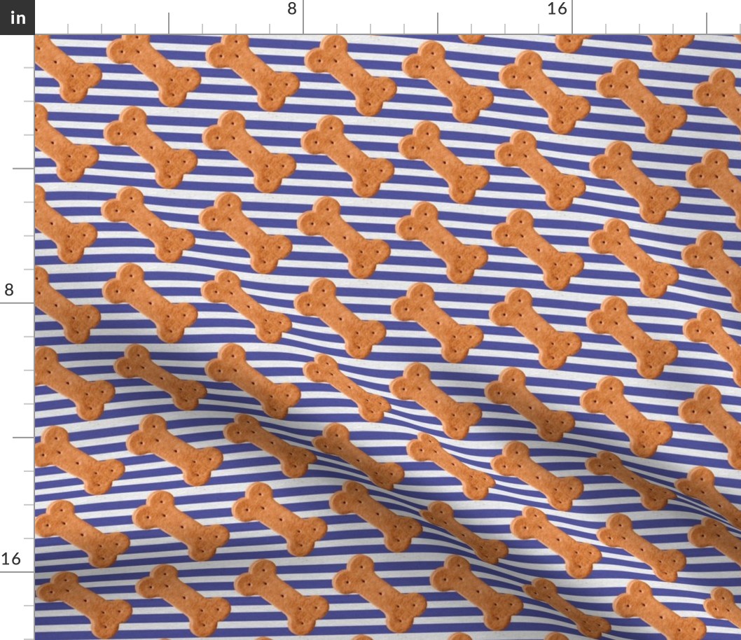 Dog Treat Pattern Dog Bone Pattern - Stripes - Blue - Faux Linen Texture