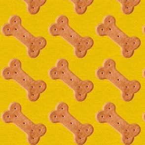 Dog Treat Pattern Dog Bone Pattern - Yellow Gold - Faux Linen Texture