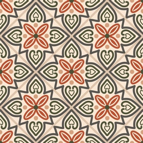 ( M ) ethnic oriental green orange and sand tiles 