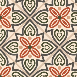 ( L ) ethnic oriental green orange and sand tiles