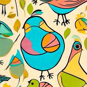 drawing cute pastel colors birds XL