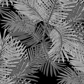 Palm Leaves-Tropical Midnight Black-Paradise Found Collection-Large  Scale