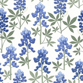 Texas Bluebonnets wildflower meadow with linen texture in periwinkle blue