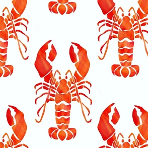 Watercolor Lobster red orange on white unprinted background Crustacean core | large